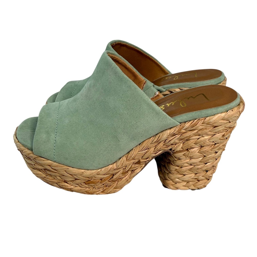 Lulus Womens  5.5 Sage Green Faux Suede Espadrille Platform Chunky Heel Sandals